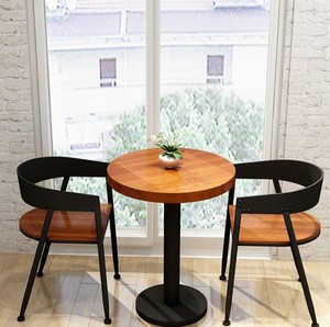 实木小圆桌北欧简易咖啡厅桌子正方形简约奶茶店桌美式工业风桌椅
