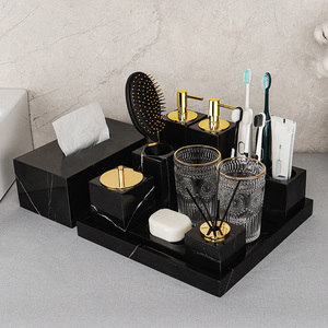 高档洗漱用品轻奢大理石卫浴套装高端欧式卫生间洗手台托盘套件