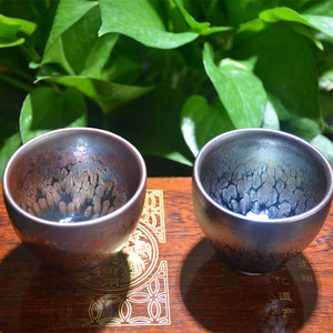 初瓷相见建盏套装主人杯铁胎俞章洪纯手工对杯建窑原矿鹅蛋杯建盏