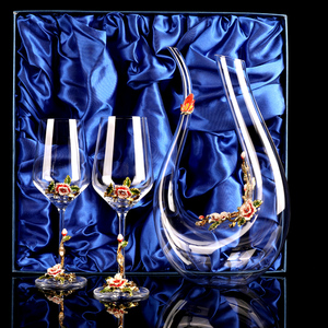 创意珐琅彩水晶玻璃红酒杯套装醒酒器家用欧式高脚杯葡萄酒杯酒具