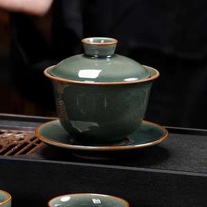 哥窑盖碗茶杯单个家用防烫高档复古中式陶瓷功夫茶具茶道零配大号