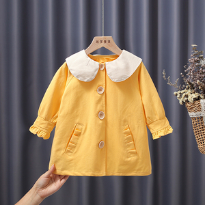 女童风衣秋装纯色可爱日常风秋季纽扣开衫儿童春秋衣服小外套