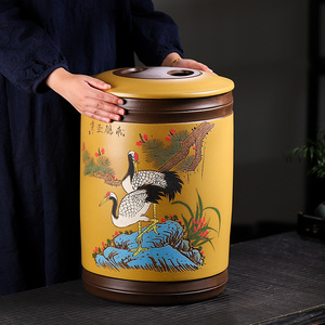 宜兴紫砂茶叶罐家用中大号普洱茶饼储藏罐特大手绘陶瓷密封存茶缸