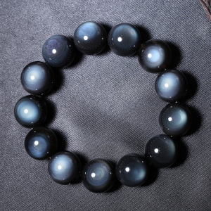 孤品 满月蓝眼冰种黑曜石手链 彩虹眼饰品手串水晶18mm霸气款男士