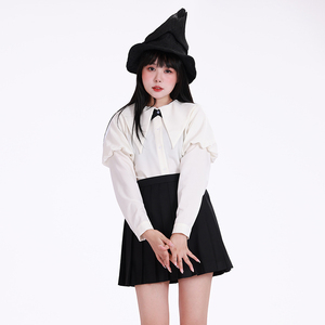 高桥十一原创《小魔女》长尖领羊腿袖衬衫哥特暗黑风内搭jk制服