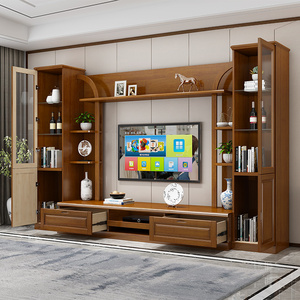 实木电视柜墙柜组合现代中式客厅大小户型整体电视背景柜影视地柜