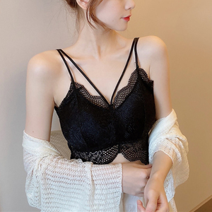 黑色蕾丝吊带背心女夏季薄款内搭防走光裹胸交叉美背内衣抹胸上衣