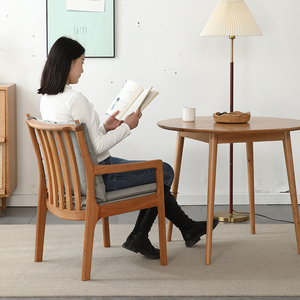 樱桃木西雅图沙发椅北欧实木餐椅布艺日式单人靠背书房扶手休闲椅