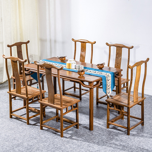 红木家具鸡翅木餐桌椅组合仿古新中式实木家用长方形饭桌六人餐台