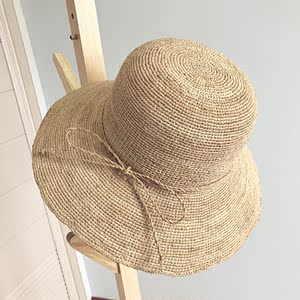 细钩针拉菲草帽子大码盆帽渔夫帽草帽女夏季防晒大头围遮阳帽出游