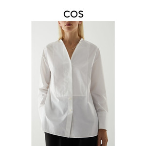 COS女装 休闲版型无领长袖衬衫白色0918071001M