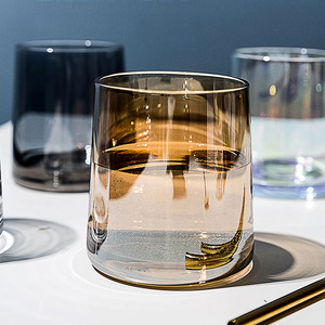 琥珀色玻璃杯耐热透明玻璃杯欧式ins民宿酒杯酒店创意威士忌酒杯