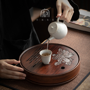 寂艺复古碳化竹茶盘功夫茶具小茶海福到圆满优雅储水大干泡盘茶台