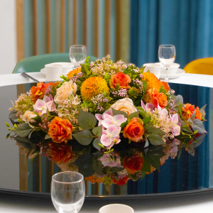 桌花摆件仿真花餐桌摆花酒店中间转盘假花摆设包厢圆餐桌桌面餐厅