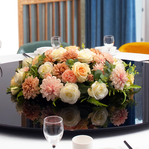 酒店大圆桌餐桌中间餐桌花摆花仿真花包厢圆形装饰花盘花中式摆件