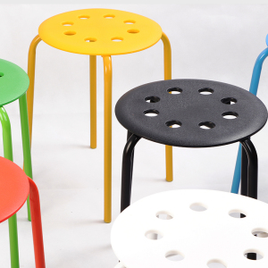 塑料凳子加厚成人餐桌凳时尚创意高餐凳八孔彩色圆凳简易椅子家用