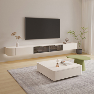壁挂式悬空电视柜现代简约客厅小户型实木白色悬挂式悬浮电视机柜