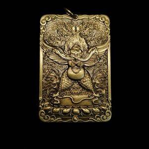 包邮特惠挂件佛像图案大鹏金翅鸟六字真言纯黄铜车内饰品方牌定制