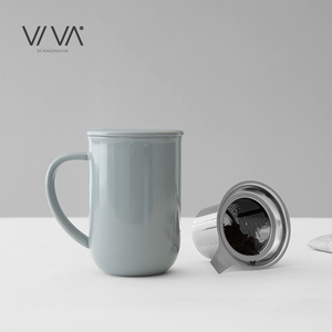 丹麦VIVA 极简系列平衡带把陶瓷茶杯泡茶杯带不锈钢滤网茶杯500ml
