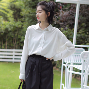 简约气质白衬衫女韩版文艺复古长袖衬衣外穿百搭温柔风内搭上衣潮