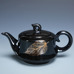 金木叶曜变茶壶功夫茶具套装家用窑变天目釉手工茶壶黑陶瓷茶具