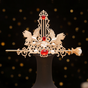 古风流苏步摇发冠女仙气发饰汉服头饰头冠古代束发顶冠簪子套装