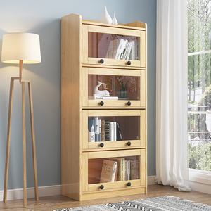 实木书柜带玻璃门储物柜客厅展示柜儿童收纳柜简易置物架落地书架