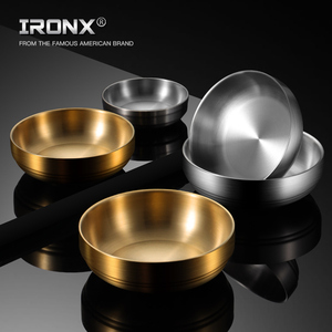 ironx韩式泡菜碗双层304不锈钢汤碗烤肉店专用料理碗金色冷面饭碗