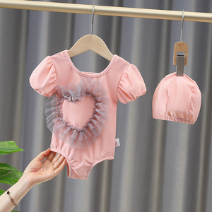 1-3岁2女宝宝泳衣4儿童夏季连体短袖洋气游泳衣5女童公主可爱泳装