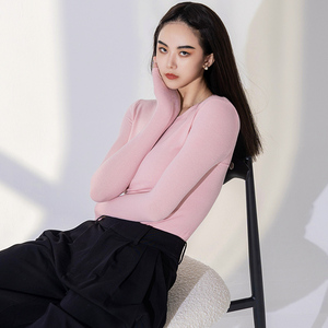 羊绒打底衫女秋冬季圆领修身内搭显瘦保暖百搭洋气弹力长袖针织衫