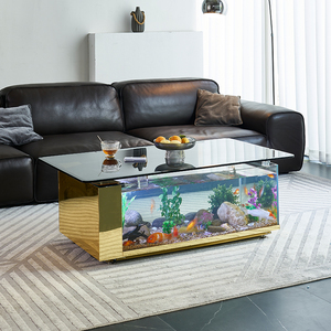 意式轻奢家用简约办公客厅高端钢化玻璃生态养鱼一体溪流鱼缸茶几