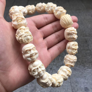 藏牙阁猛犸象牙雕刻手持 十八罗汉猛犸牙雕 猛犸佛珠把玩念珠