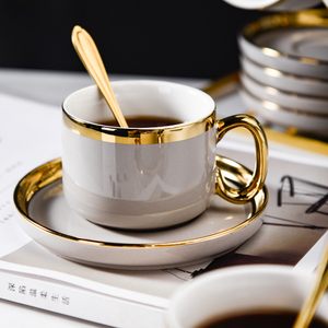 欧式小奢华高档精致咖啡杯套装办公室灰色咖啡杯碟金边下午茶具