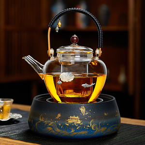 蒸汽煮茶壶玻璃泡茶壶电陶炉围炉煮茶器茶具套装家用大容量烧水壶