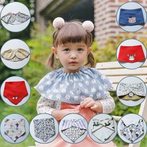 ins韩国婴儿三角巾儿童围巾高端纯棉卡通兔子按扣围兜口水巾4件装