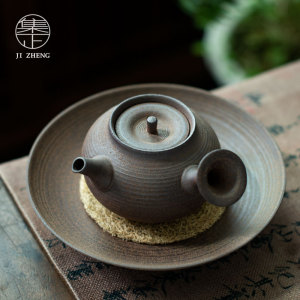 集正 复古粗陶无釉急须壶日式侧把壶干泡茶壶岩泥壶承托陶壶210ml
