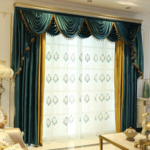 高档奢华欧式加厚遮光纯色意大利丝绒布窗帘头幔客厅卧室别墅定做