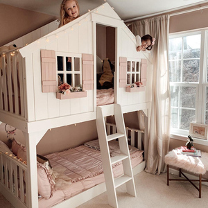 儿童房树屋双层上下床女孩童公主床姐弟床树洞床高脚小户型定制床