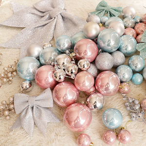 圣诞树装饰品银粉提夫尼蓝色珠光球挂球圣诞节配件蝴蝶结纱带8cm