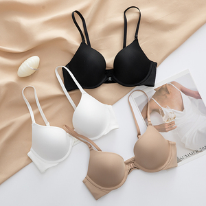 光面无痕内衣女聚拢薄款前扣有钢圈上托防下垂大胸显小文胸罩纯色