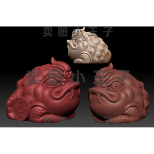 圆雕图 三维立体图 四轴雕刻图 stl obj 三足金蟾王x0739