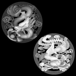 灰度图 浮雕 jdp精雕图 玉雕图电脑雕刻图挂件圆龙凤圆牌x0610