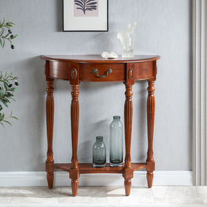 美式半圆实木靠墙边窄玄关桌子进门客厅入户玄关柜走廊尽头装饰柜