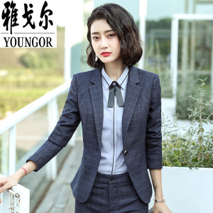 雅戈尔西装套装女职业正装韩版羊毛格子小香风面试上班工作服西服