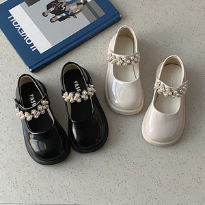 儿童公主鞋女童配礼服单鞋2024年春季新款珍珠漆皮演出儿童小皮鞋