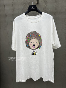 欧货bobo1972夏季卡通图案白色短袖T恤女2024新款韩版宽松上衣ins