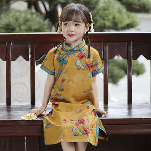 儿童旗袍女童中国风改良夏季复古宫廷装小女孩中长款新中式连衣裙