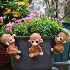 花园杂货 盆景小摆件装饰品园艺摆件创意挂盆小猴子仿真动物摆件