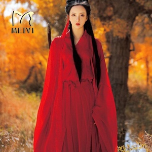 原创大红色汉服女中国风超仙气飘逸魏晋风大袖古装连衣裙薄纱夏季