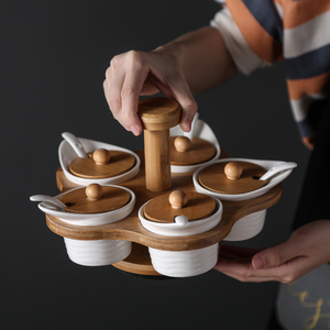 JIALICMJ创意陶瓷调味罐套装多格实用旋转调料瓶厨房盐糖辣椒盒